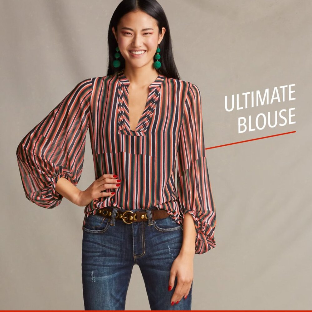 Cabi Ultimate Blouse Striped Sheer Multicolored Size Medium